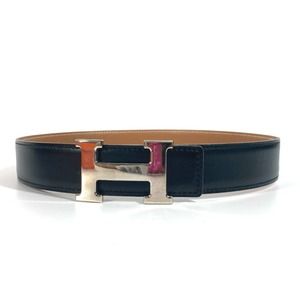 HERMES Hermes H Belt Buckle Accessory Epson Box Calf Women's Black x Gold
